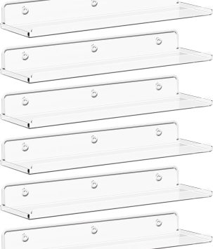 Lifewit Floating Shelves for Wall, 6 Pack 15" Clear Acrylic Shelf Room Decor for Book/Figures/Photo/Makeup in Bathroom, Book Shelf, Living Room, Bedroom, Kitchen Storage and Organization
